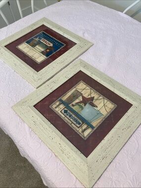Two Rustic White Framed Beach Wall Art - Home Accents